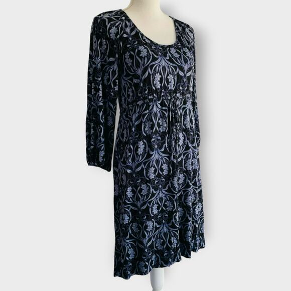 Soma Dress A Line 3/4 Sleeves Blue Drawstring Floral Causal Lounge Size Medium - Picture 3 of 8